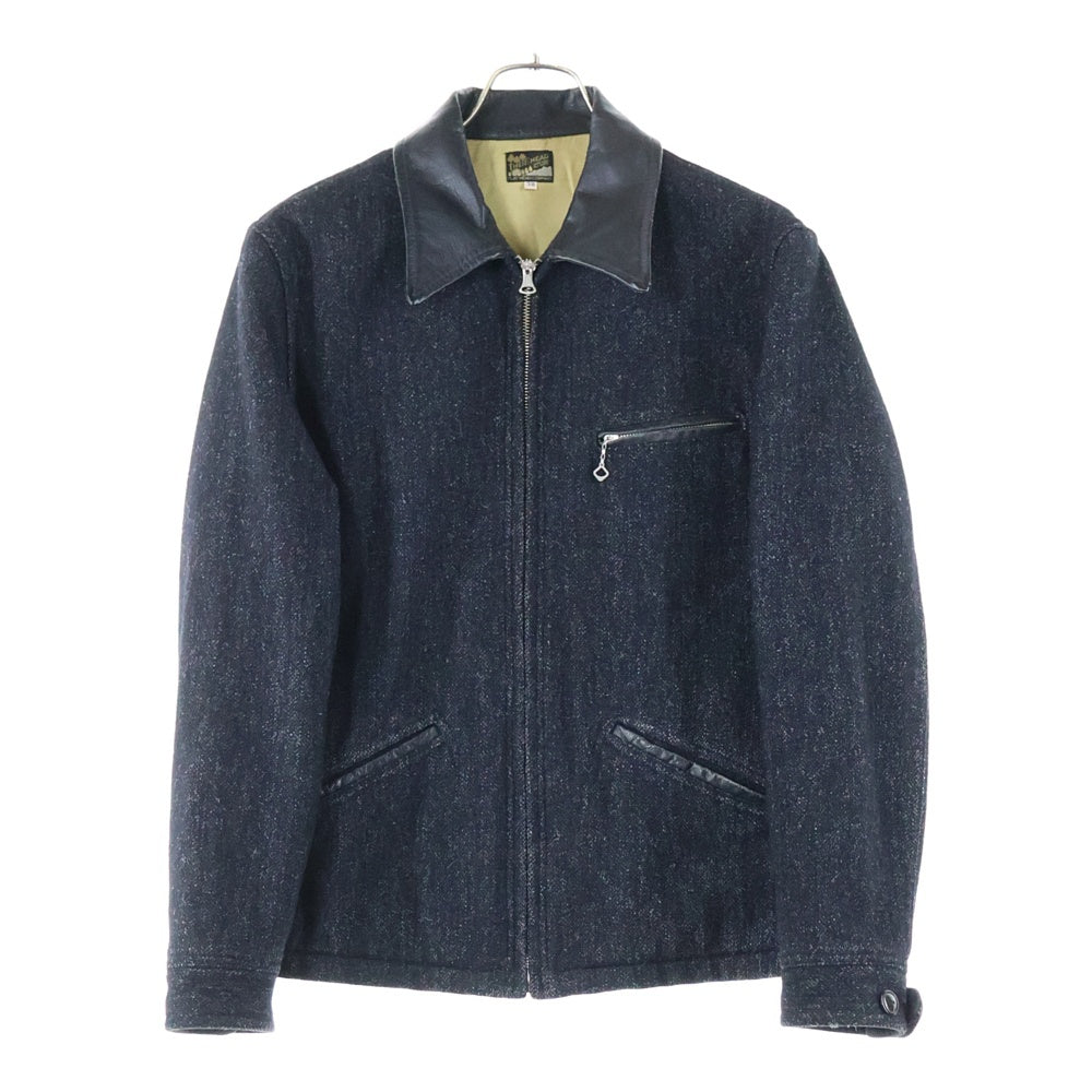 THE FLAT HEAD(フラットヘッド) ウール レザー 切り替え ジップアップライダースジャケット ブルゾン ブラック
