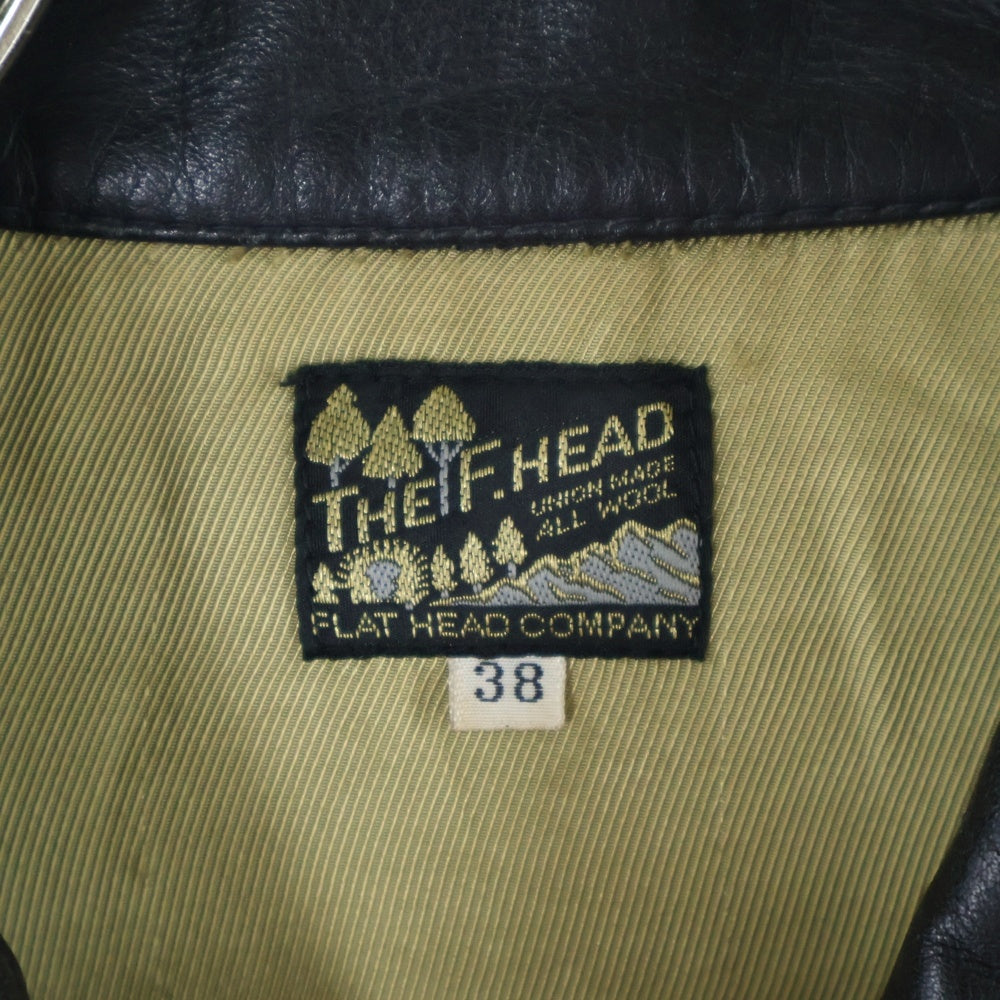 THE FLAT HEAD(フラットヘッド) ウール レザー 切り替え ジップアップライダースジャケット ブルゾン ブラック