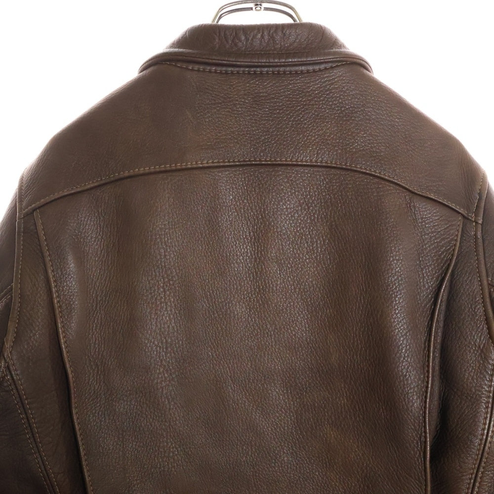 THE FLAT HEAD(フラットヘッド) ディアスキン 鹿革 ジップアップ レザーカーコート ジャケット ブラウン