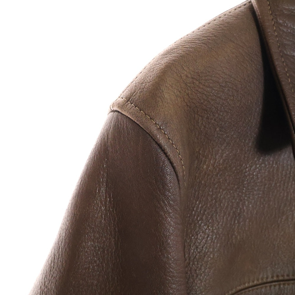 THE FLAT HEAD(フラットヘッド) ディアスキン 鹿革 ジップアップ レザーカーコート ジャケット ブラウン