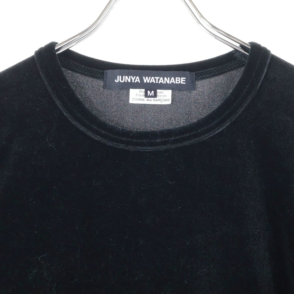 JUNYA WATANABE COMME des GARCONS(ジュンヤワタナベ コムデギャルソン) ベルベット クルーネック半袖Tシャツ ブラック レディース JJ-T006