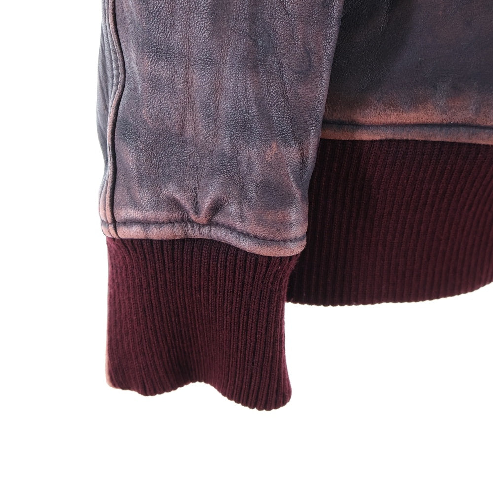 ISAMU KATAYAMA BACKLASH(イサムカタヤマバックラッシュ) シープレザー ジップアップレザージャケット ブルゾン ワインレッド