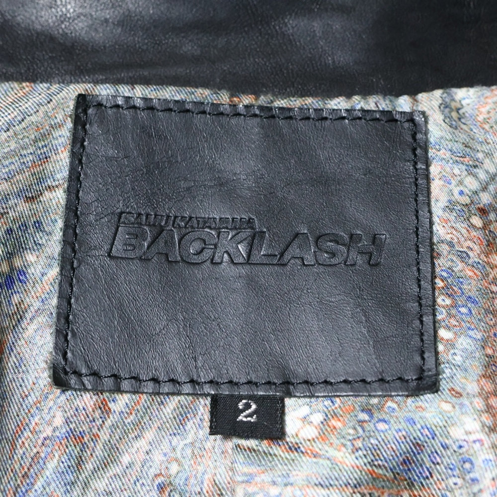 ISAMU KATAYAMA BACKLASH(イサムカタヤマバックラッシュ) イタリアンショルダー 製品染め 牛革 ジップアップ シングルレザーライダースジャケット ペイズリーライナー