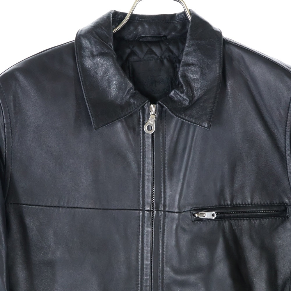 STUSSY(ステューシー) ラムレザー ジップアップ シングルライダースジャケット ブラック