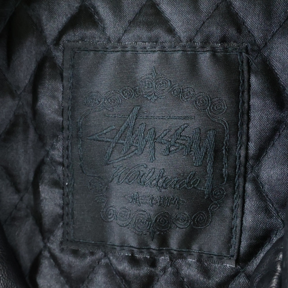 STUSSY(ステューシー) ラムレザー ジップアップ シングルライダースジャケット ブラック