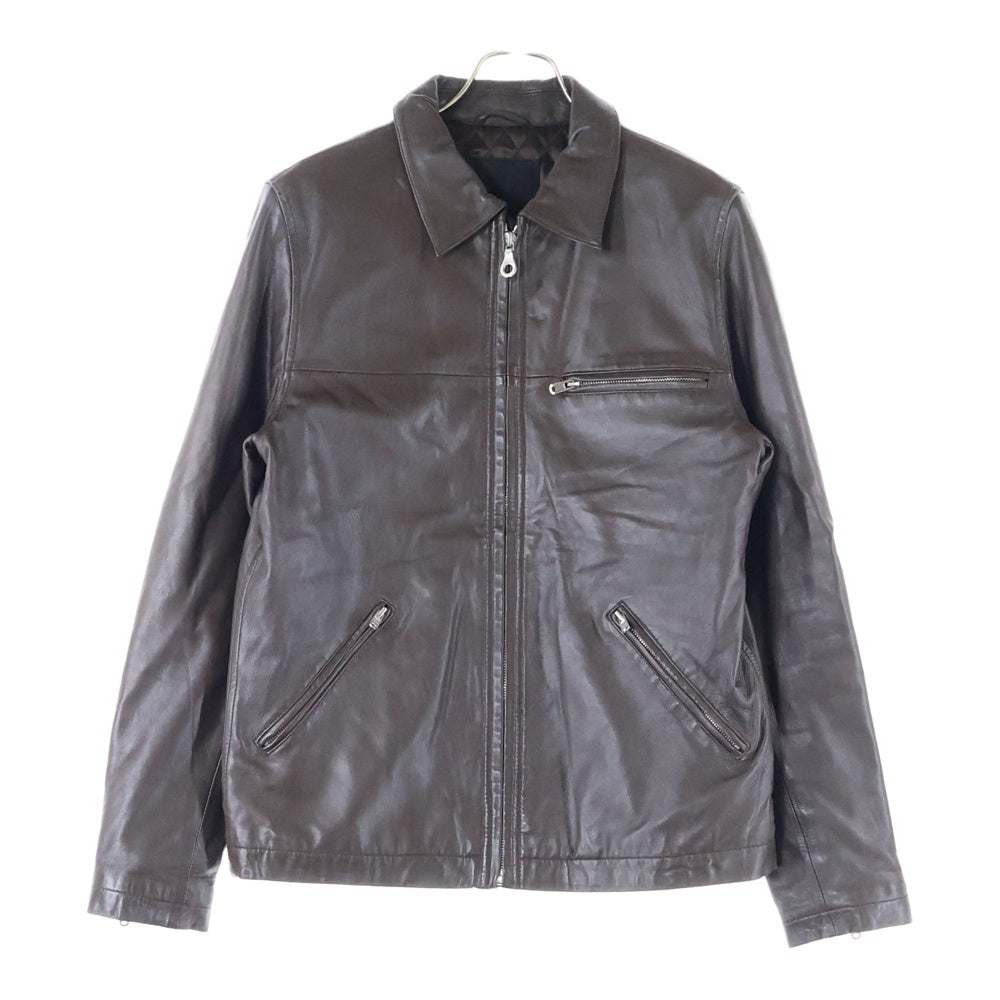 STUSSY(ステューシー) ラムレザー ジップアップ シングルライダースジャケット ブラウン