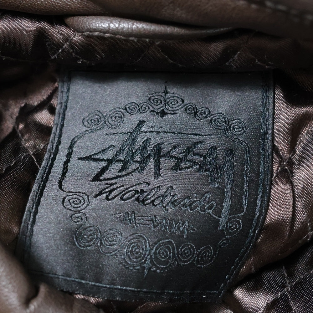 STUSSY(ステューシー) ラムレザー ジップアップ シングルライダースジャケット ブラウン
