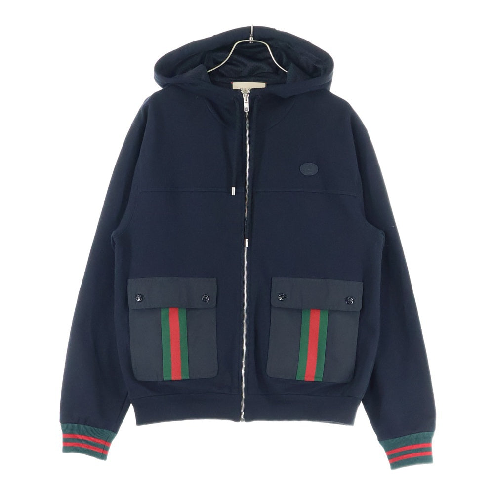GUCCI(グッチ) GG Cotton Jersey Hooded GGロゴパッチ付き ジップアップ スウェットパーカー ブラック 752187 XJFQV