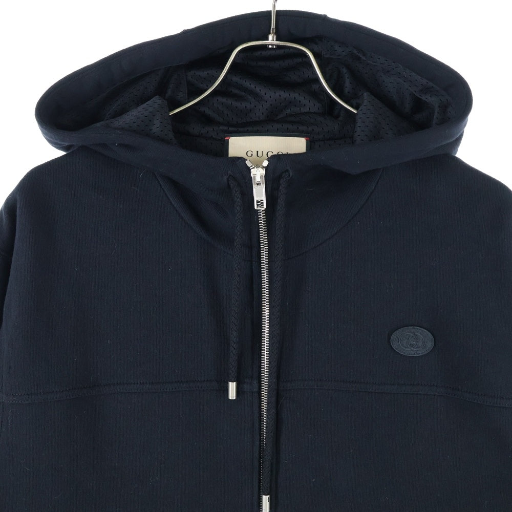 GUCCI(グッチ) GG Cotton Jersey Hooded GGロゴパッチ付き ジップアップ スウェットパーカー ブラック 752187 XJFQV