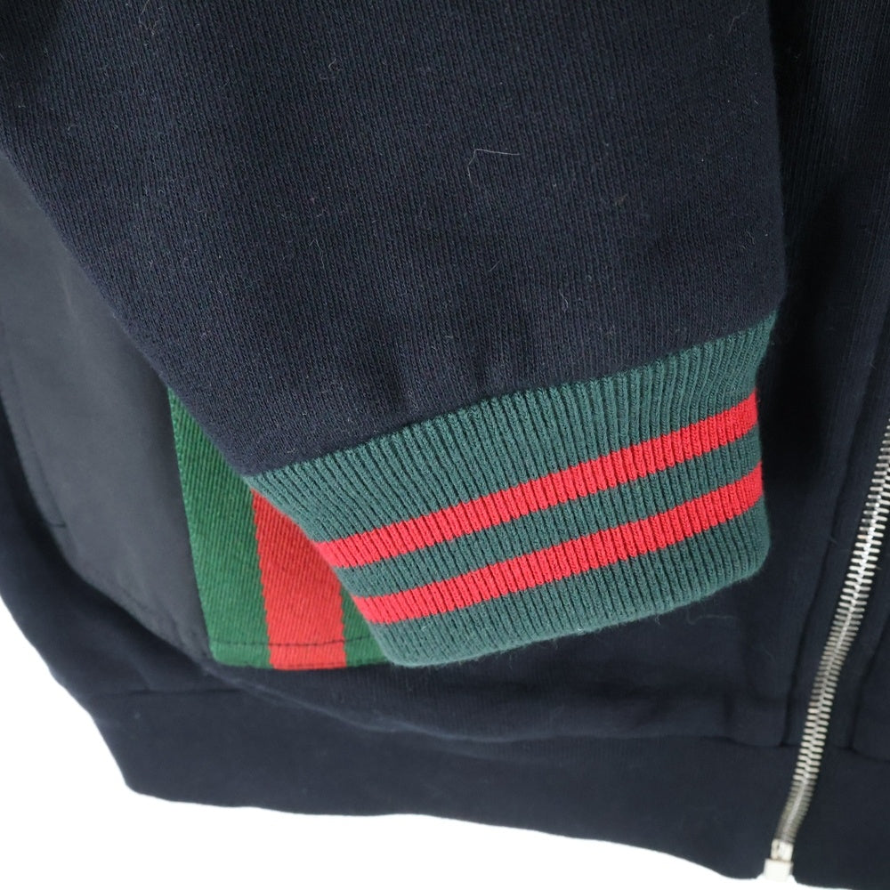 GUCCI(グッチ) GG Cotton Jersey Hooded GGロゴパッチ付き ジップアップ スウェットパーカー ブラック 752187 XJFQV
