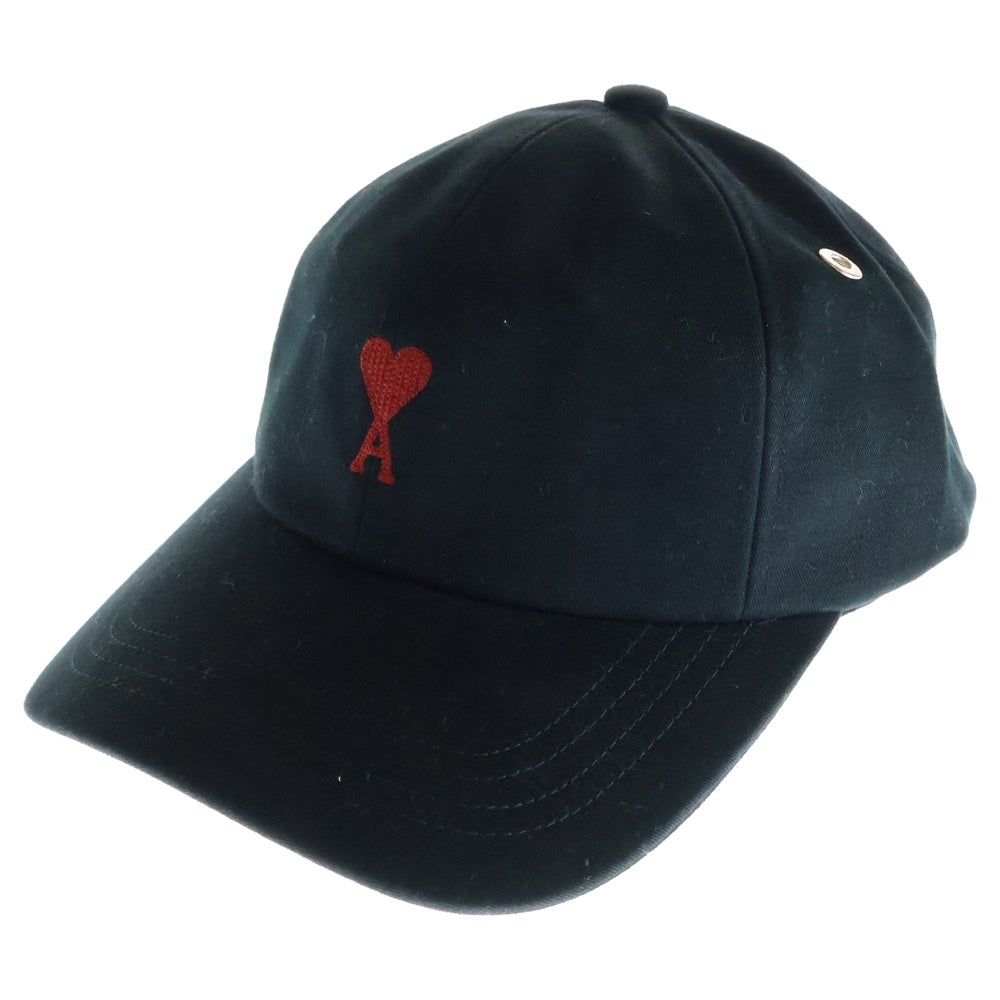 AMI Alexandre Mattiussi(アミアレクサンドルマテュッシ) Ami de Coeur ピーチエフェクト コットンギャバジン ハートロゴ刺繍エンブロイダリー キャップ 帽子 ブラック BFUCP006 AW0041