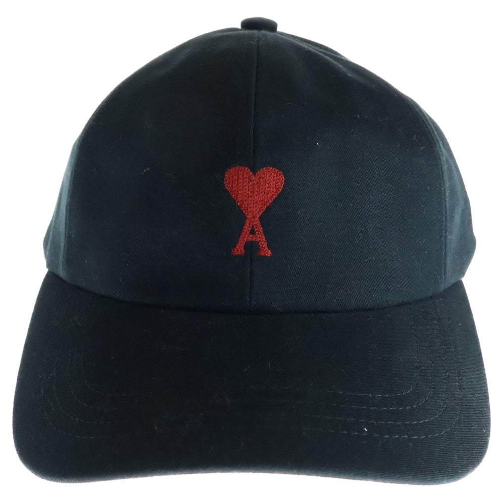 AMI Alexandre Mattiussi(アミアレクサンドルマテュッシ) Ami de Coeur ピーチエフェクト コットンギャバジン ハートロゴ刺繍エンブロイダリー キャップ 帽子 ブラック BFUCP006 AW0041