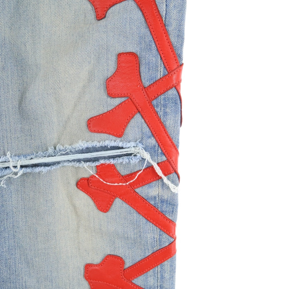 AMIRI(アミリ) MX-1 TOKYO XO BONES JEANS ボーンレザーパッチ スキニーデニムパンツ ジーンズ インディゴ/レッド