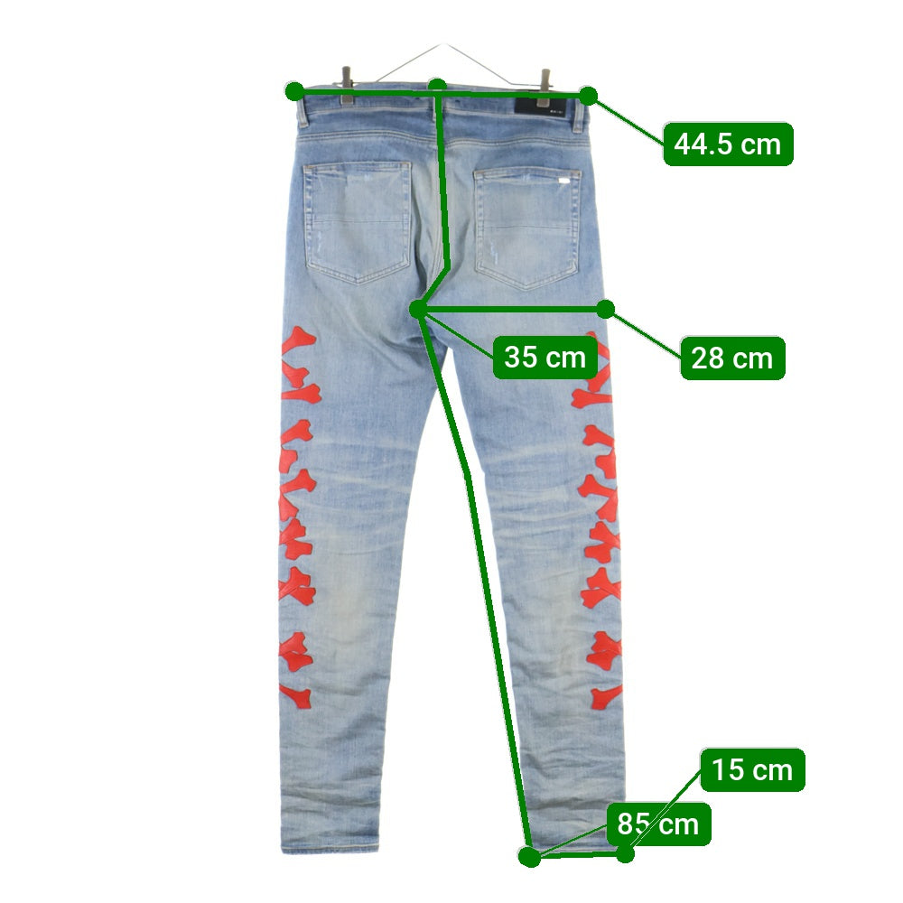 AMIRI(アミリ) MX-1 TOKYO XO BONES JEANS ボーンレザーパッチ スキニーデニムパンツ ジーンズ インディゴ/レッド