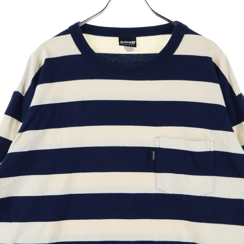 SCHOTT(ショット) ボーダー柄 長袖Tシャツ ネイビー/ホワイト