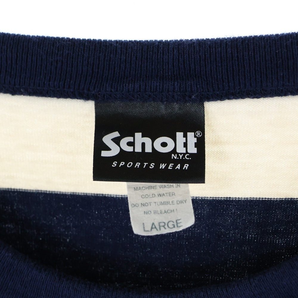 SCHOTT(ショット) ボーダー柄 長袖Tシャツ ネイビー/ホワイト