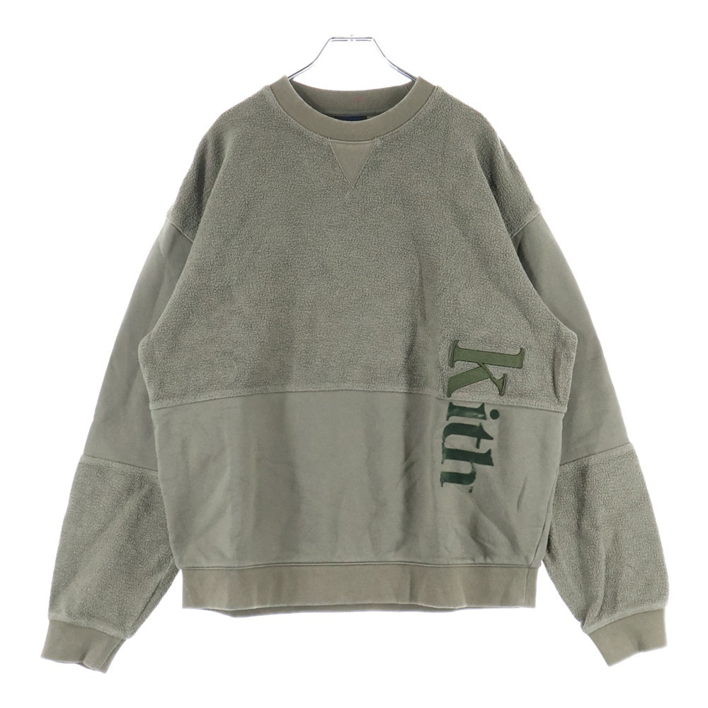KITH(キス) Reverse Paneled Crewneck リバースロゴ刺繍クルーネックスウェットトレーナー カーキ 22-070-060-0027-4-0
