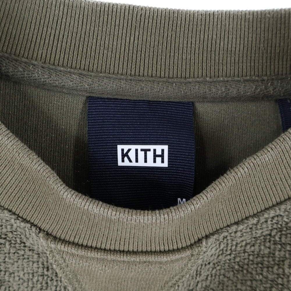 KITH(キス) Reverse Paneled Crewneck リバースロゴ刺繍クルーネックスウェットトレーナー カーキ 22-070-060-0027-4-0