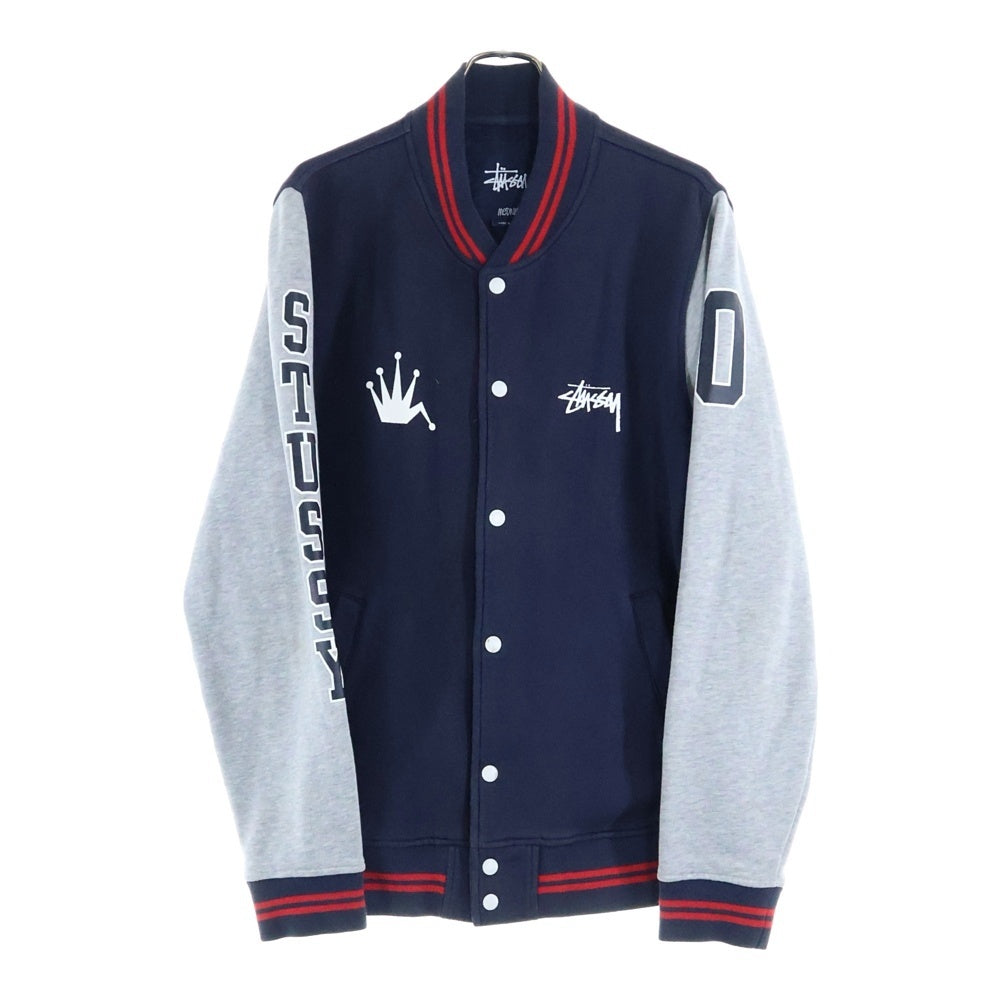 STUSSY(ステューシー) カレッジデザイン スウェット スタジャン ジャケット ネイビー/グレー