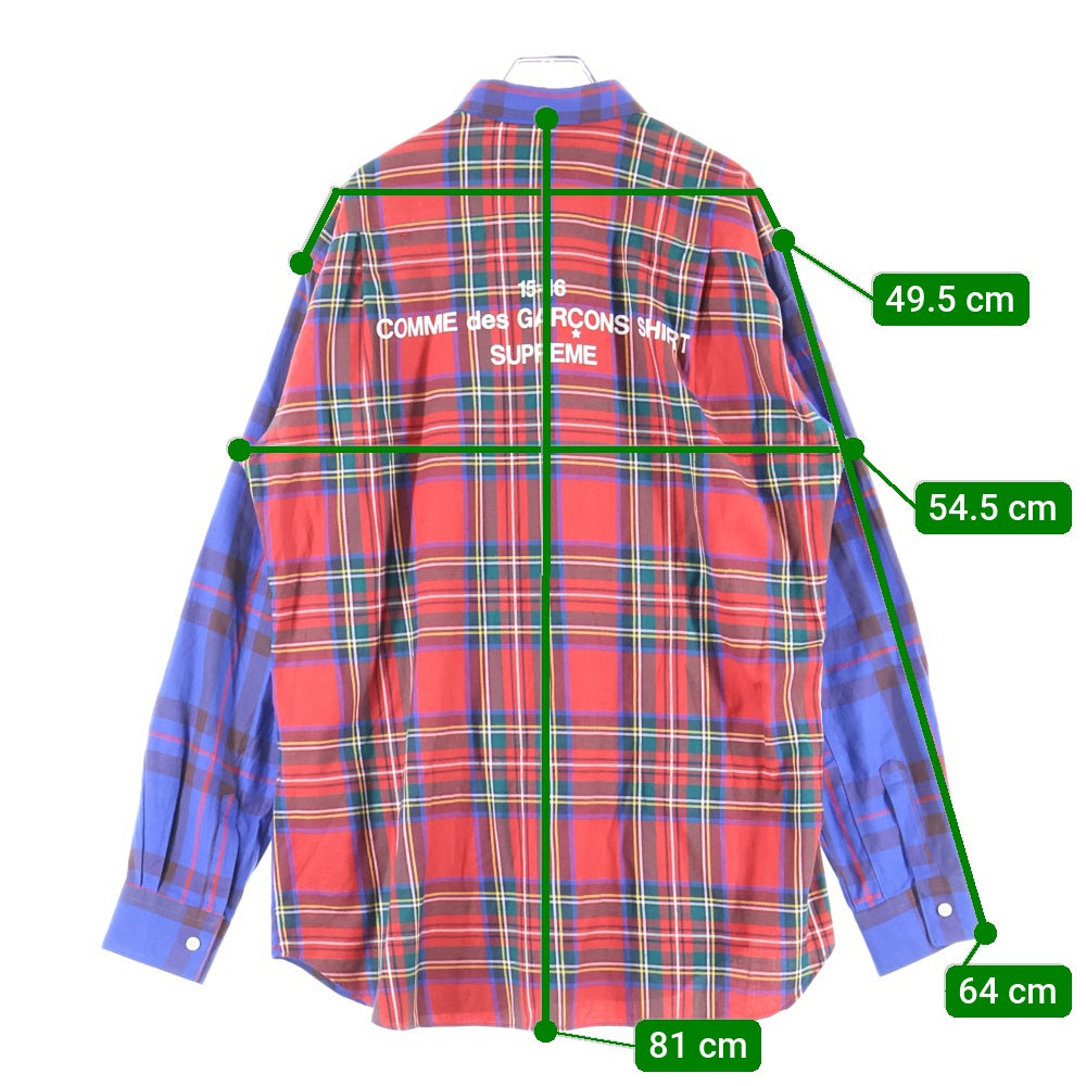 SUPREME(シュプリーム) 15AW ×COMME des GARCONS SHIRT ×コムデギャルソンシャツ バックロゴプリント チェック 長袖シャツ ブルー/レッド S1FW15