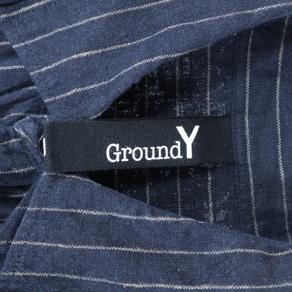 Ground Y(グラウンドワイ) オーバーサイズ ストライプ長袖シャツ ネイビー GP-B12-300