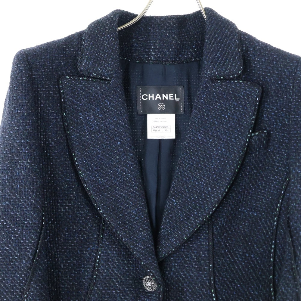 CHANEL(シャネル) ココマーク 1B ウール ツイード テーラードジャケット ネイビー レディース P44322V32666