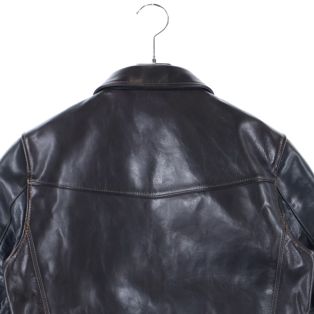 THE FLAT HEAD(フラットヘッド) ホースハイド 馬革 ジップアップレザースポーツジャケット ブルゾン ブラック