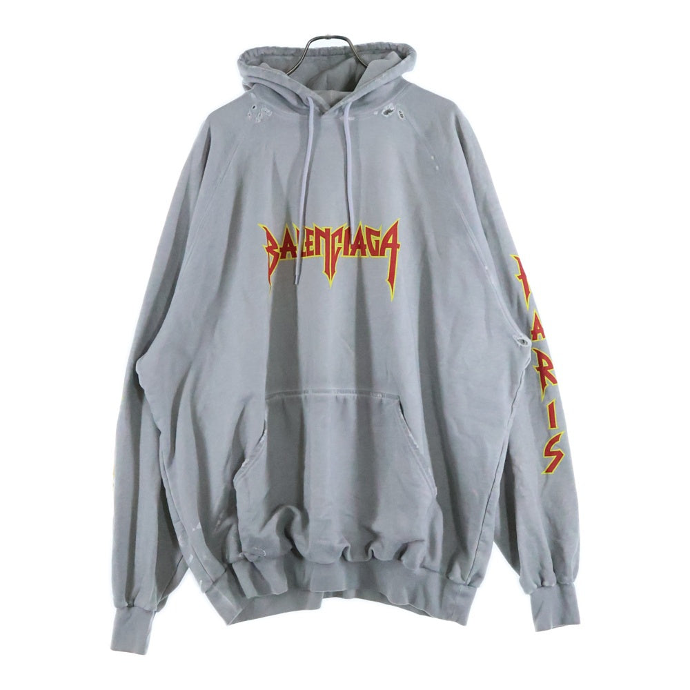 BALENCIAGA(バレンシアガ) 22SS Metal Hoodie Oversized メタルロゴプリントフーディ オーバーサイズプルオーバーパーカー グレー