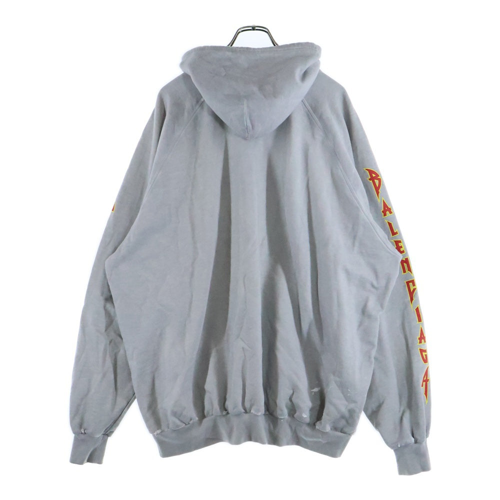 BALENCIAGA(バレンシアガ) 22SS Metal Hoodie Oversized メタルロゴプリントフーディ オーバーサイズプルオーバーパーカー グレー