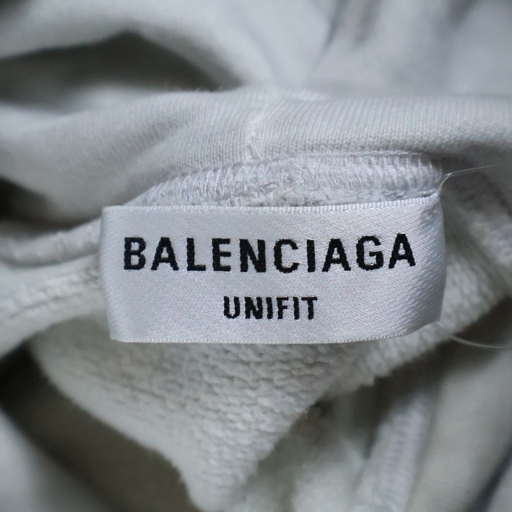 BALENCIAGA(バレンシアガ) 22SS Metal Hoodie Oversized メタルロゴプリントフーディ オーバーサイズプルオーバーパーカー グレー