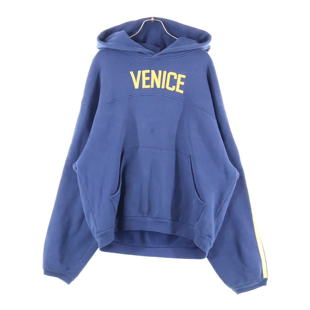 ERL(イーアールエル) VENICE FOOTBALL HOODIE KNIT サイドライン フロントロゴ刺繍 プルオーバー パーカー スウェット ネイビー