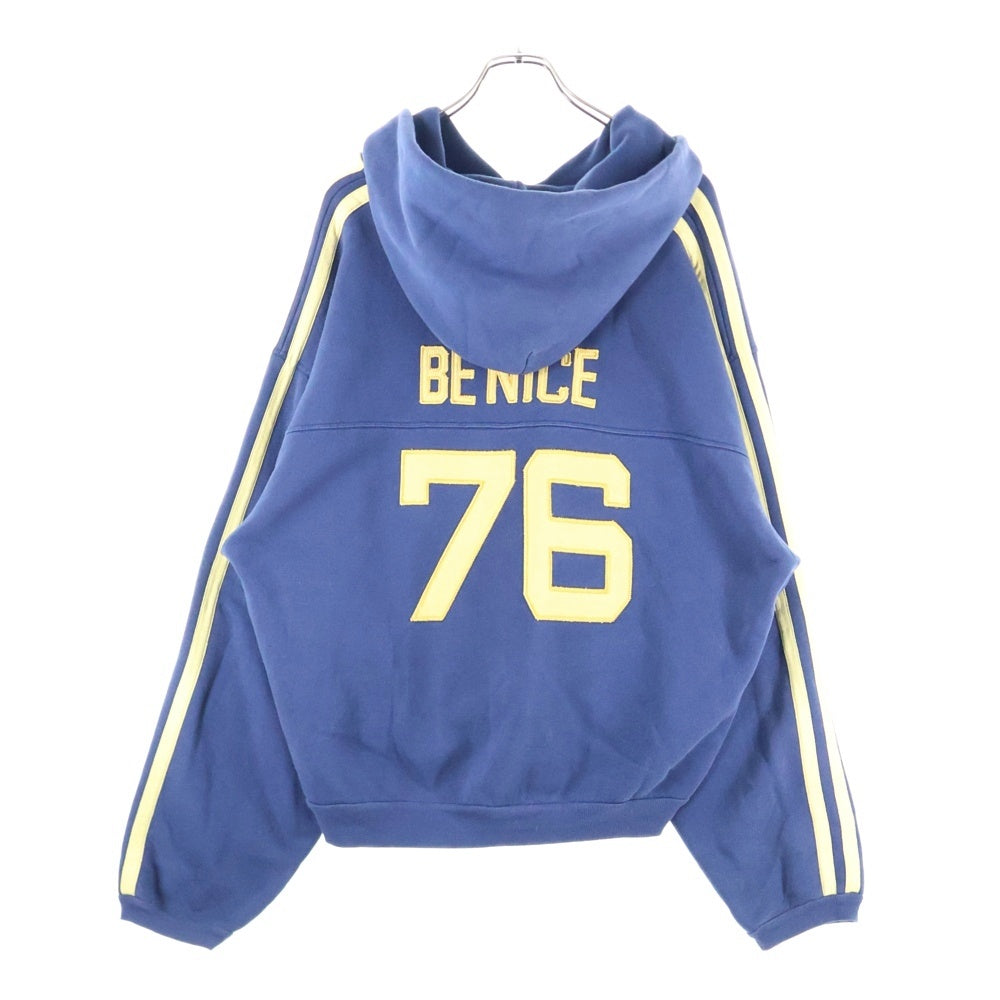 ERL(イーアールエル) VENICE FOOTBALL HOODIE KNIT サイドライン フロントロゴ刺繍 プルオーバー パーカー スウェット ネイビー