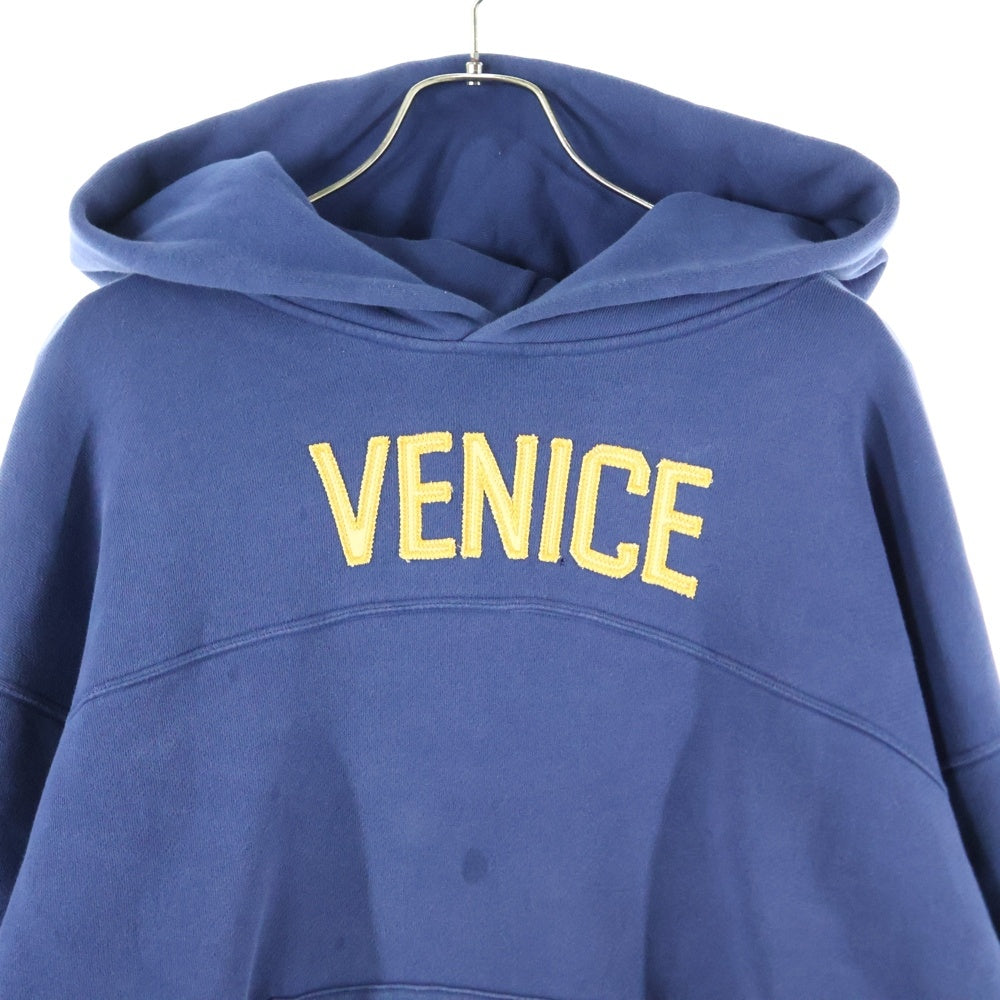 ERL(イーアールエル) VENICE FOOTBALL HOODIE KNIT サイドライン フロントロゴ刺繍 プルオーバー パーカー スウェット ネイビー