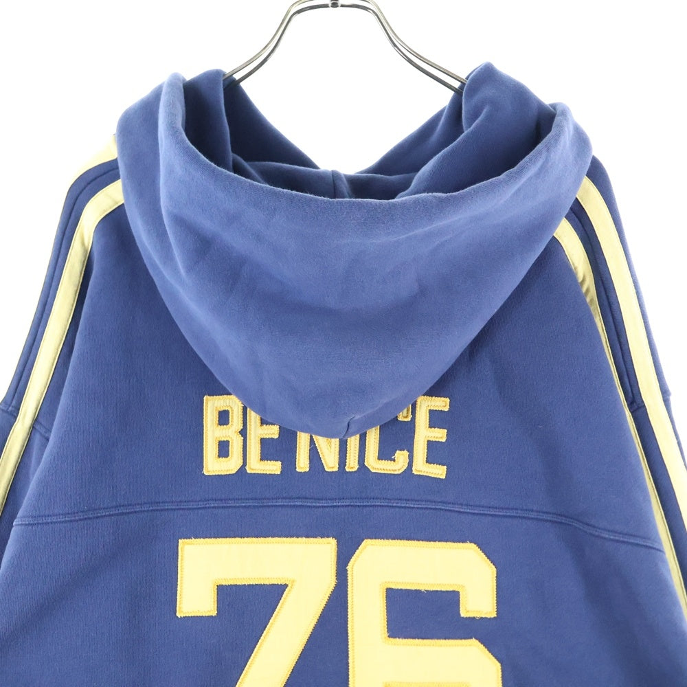 ERL(イーアールエル) VENICE FOOTBALL HOODIE KNIT サイドライン フロントロゴ刺繍 プルオーバー パーカー スウェット ネイビー