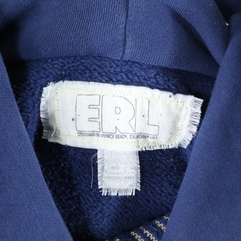 ERL(イーアールエル) VENICE FOOTBALL HOODIE KNIT サイドライン フロントロゴ刺繍 プルオーバー パーカー スウェット ネイビー