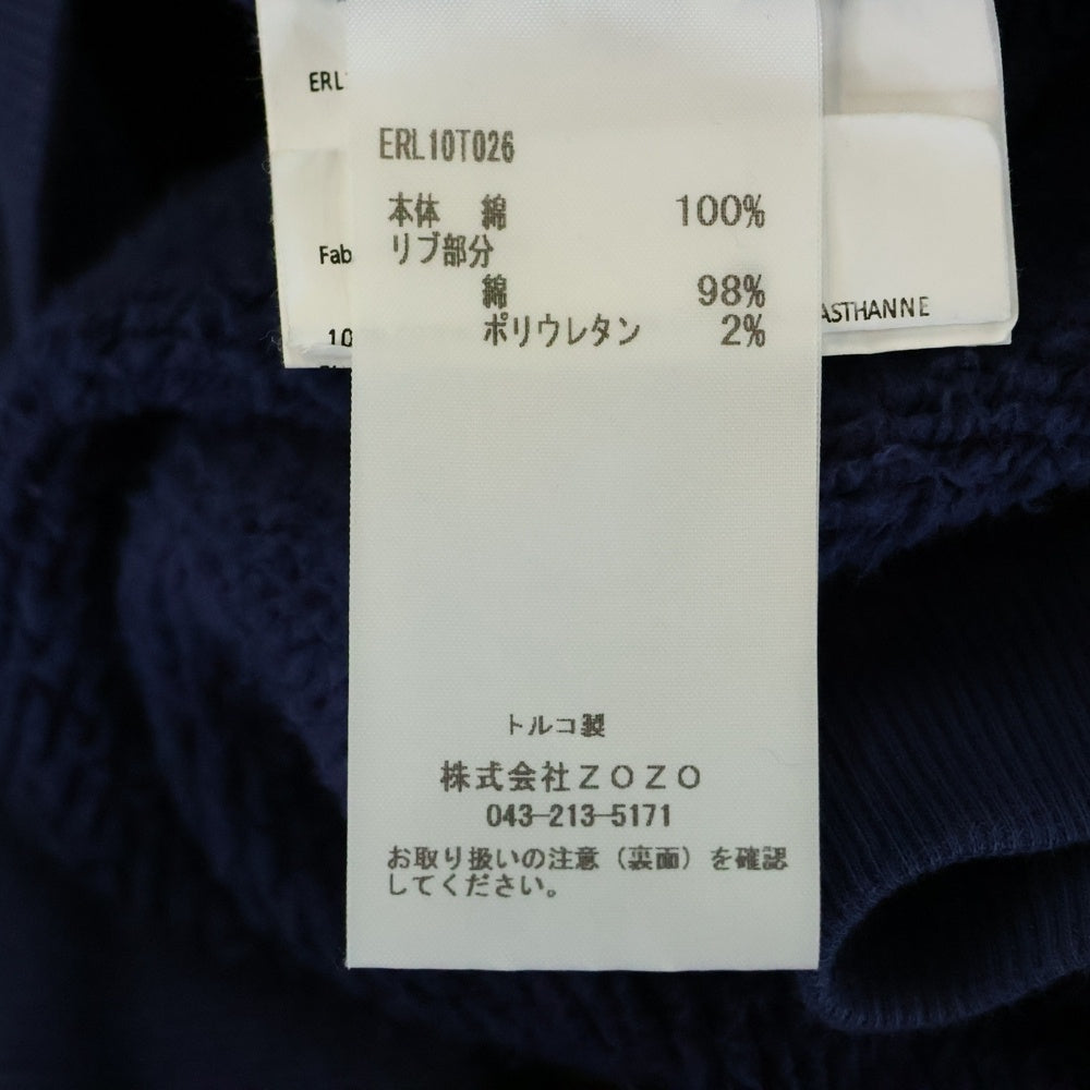 ERL(イーアールエル) VENICE FOOTBALL HOODIE KNIT サイドライン フロントロゴ刺繍 プルオーバー パーカー スウェット ネイビー