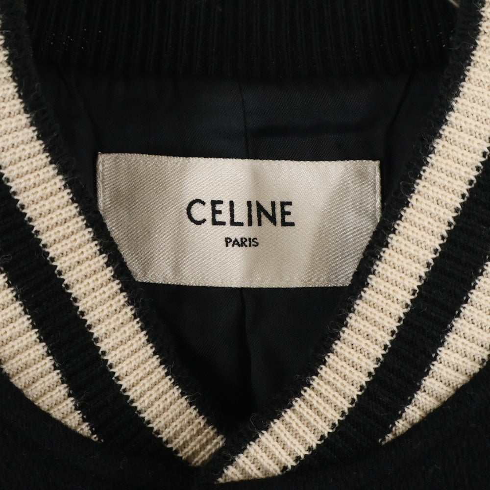 CELINE(セリーヌ) フロントロゴデザイン ウール テディジャケット ブルゾン ブラック/ホワイト