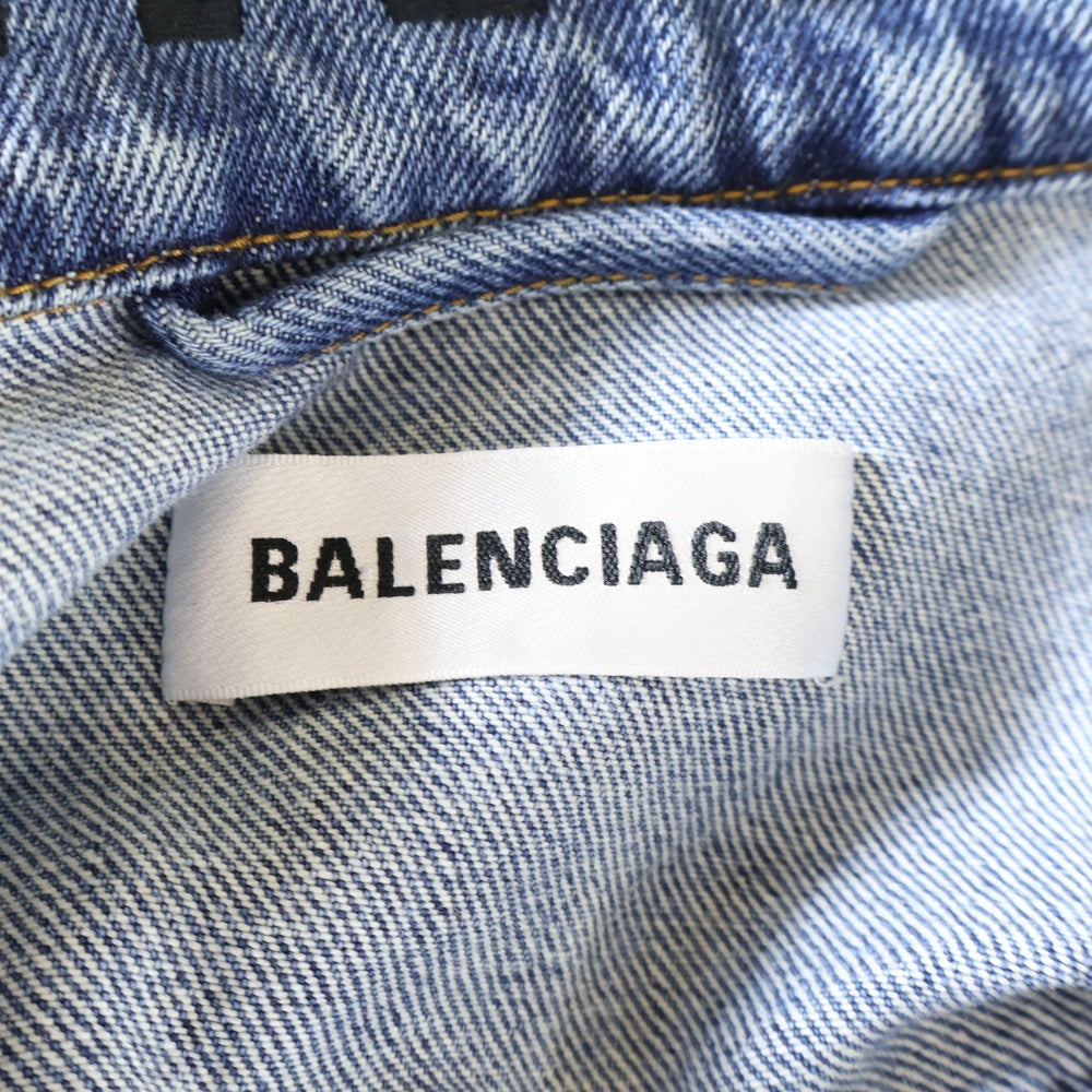 BALENCIAGA(バレンシアガ) 襟ロゴ刺繍カットオフデニムジャケット インディゴ 606144 TDW14