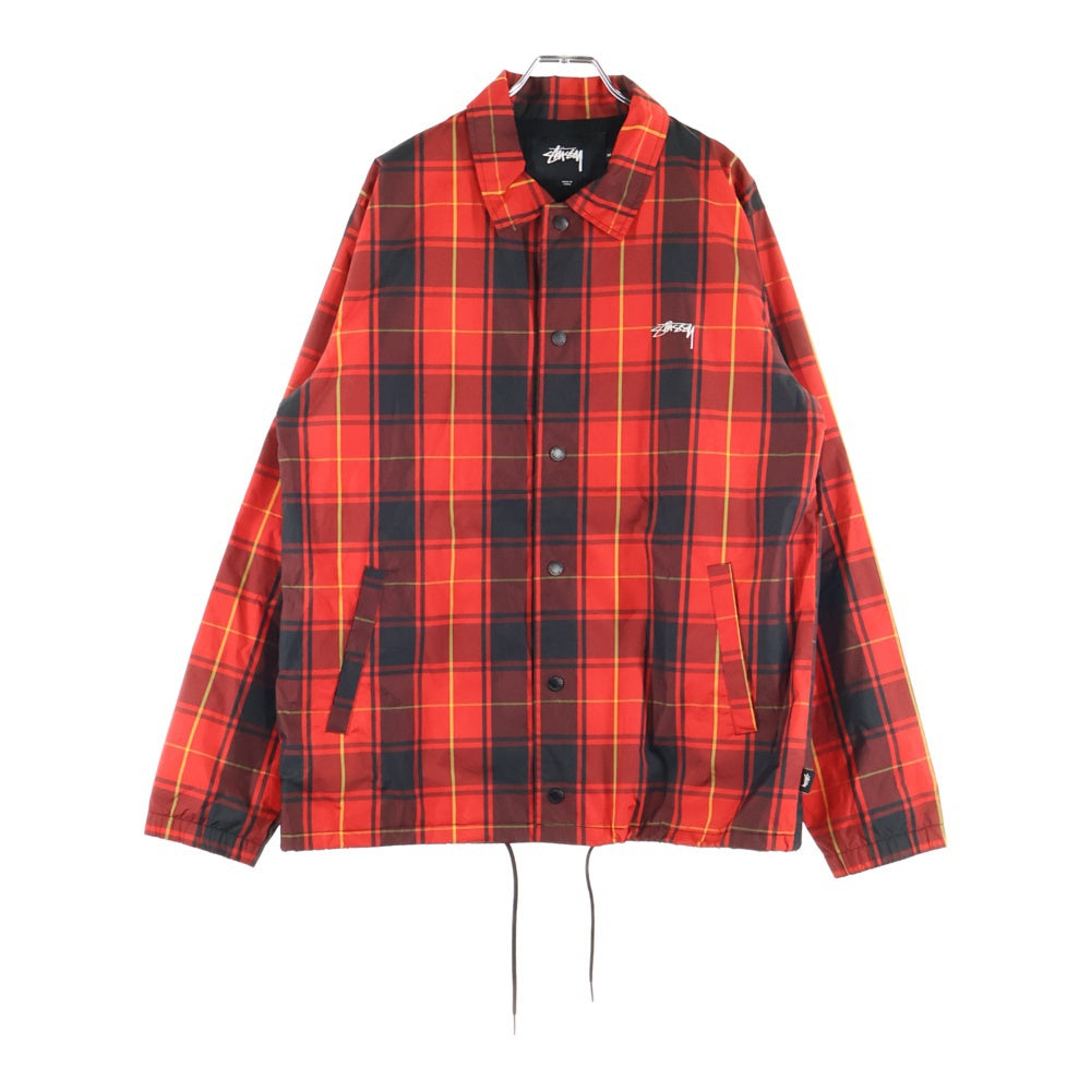 STUSSY(ステューシー) チェック柄 ポリエステル スナップボタン コーチジャケット レッド 115353