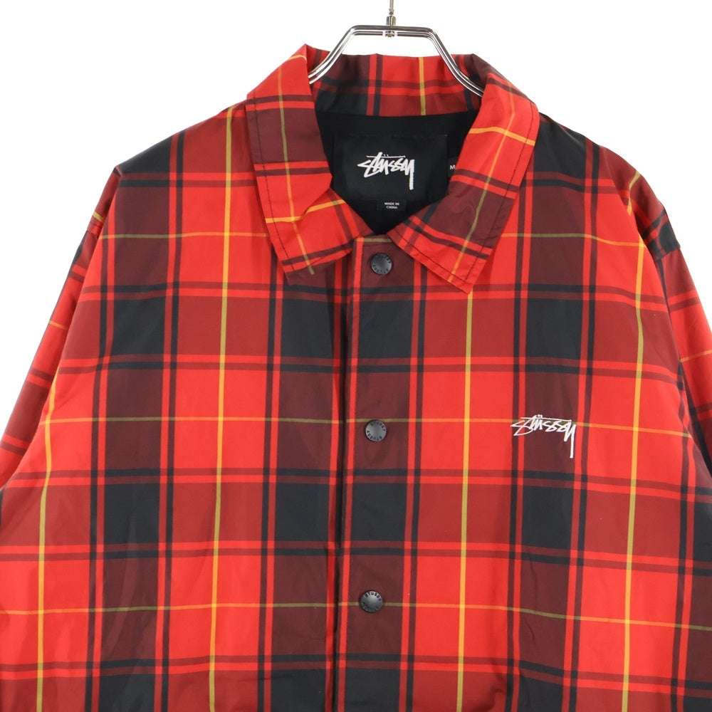 STUSSY(ステューシー) チェック柄 ポリエステル スナップボタン コーチジャケット レッド 115353