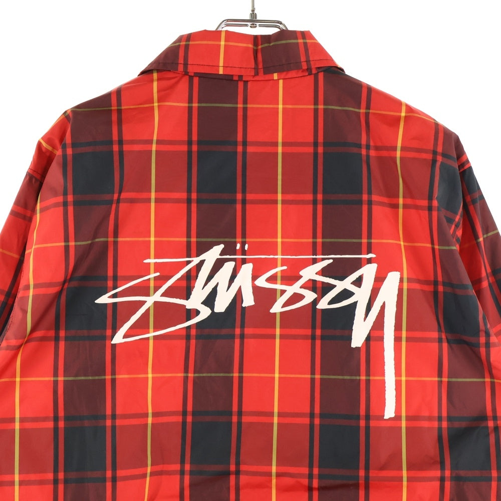 STUSSY(ステューシー) チェック柄 ポリエステル スナップボタン コーチジャケット レッド 115353