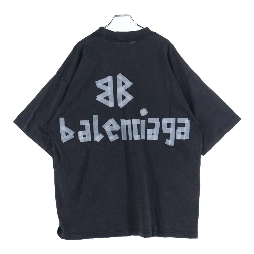 BALENCIAGA(バレンシアガ) 23SS Tape Type T-Shirt 764235 TRVK1 テープロゴ ダメージ加工 半袖Tシャツ カットソー グレー