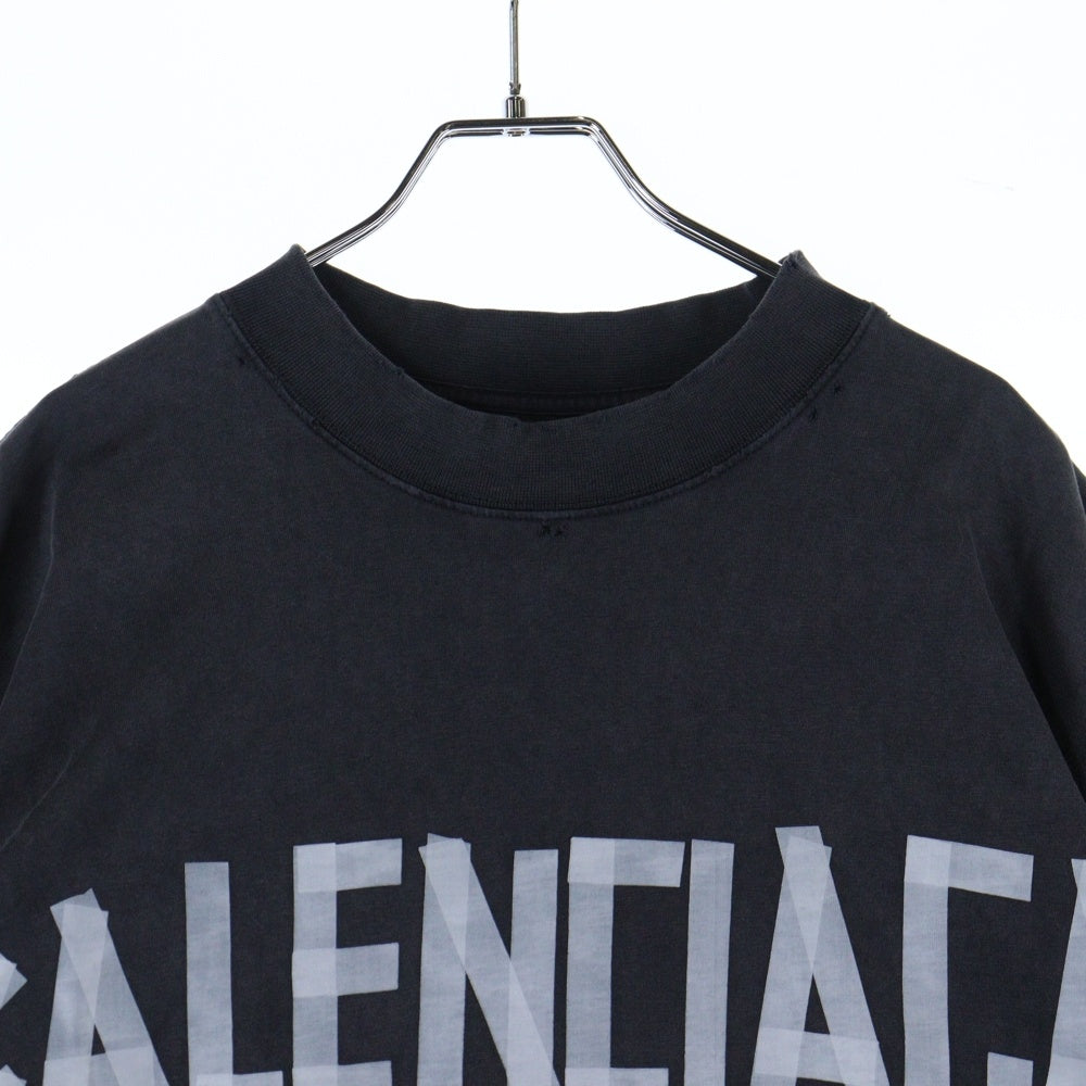 BALENCIAGA(バレンシアガ) 23SS Tape Type T-Shirt 764235 TRVK1 テープロゴ ダメージ加工 半袖Tシャツ カットソー グレー