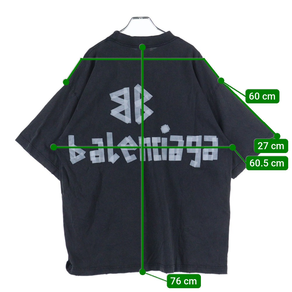 BALENCIAGA(バレンシアガ) 23SS Tape Type T-Shirt 764235 TRVK1 テープロゴ ダメージ加工 半袖Tシャツ カットソー グレー