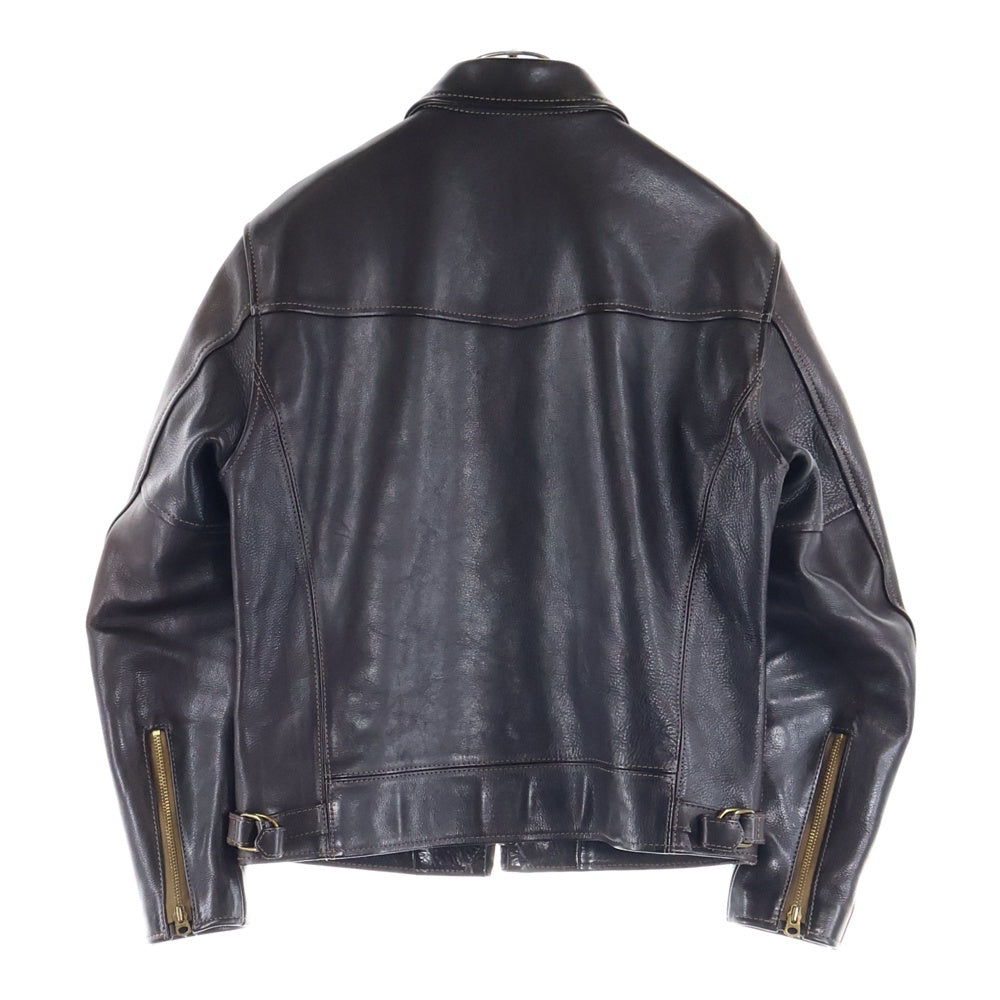 THE FLAT HEAD(フラットヘッド) カウレザー 牛革 ジップアップ レザースポーツジャケット ブルゾン ブラウン