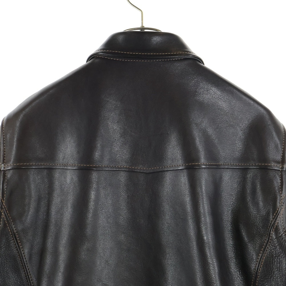 THE FLAT HEAD(フラットヘッド) カウレザー 牛革 ジップアップ レザースポーツジャケット ブルゾン ブラウン