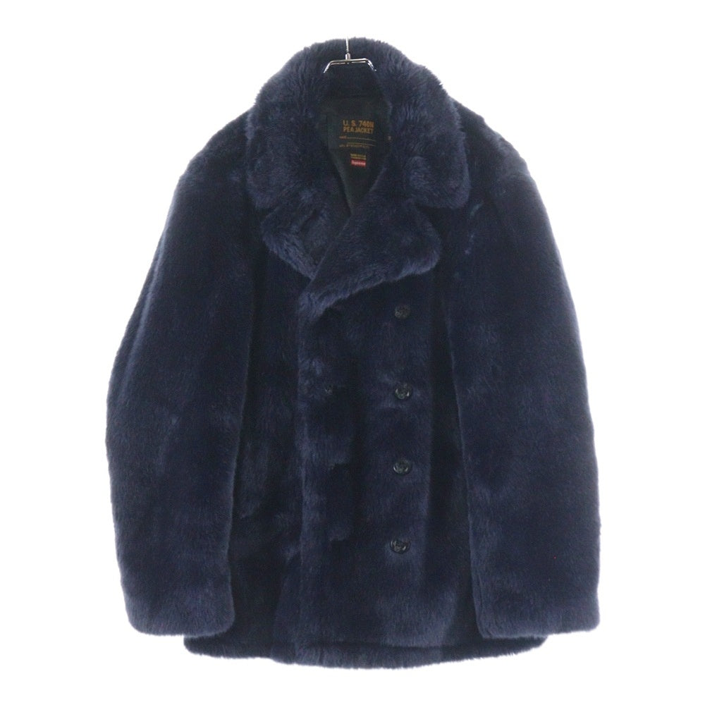 SUPREME(シュプリーム) 17AW ×SCHOTT Faux Fur Peacoat ショット ファー ピーコート ネイビー
