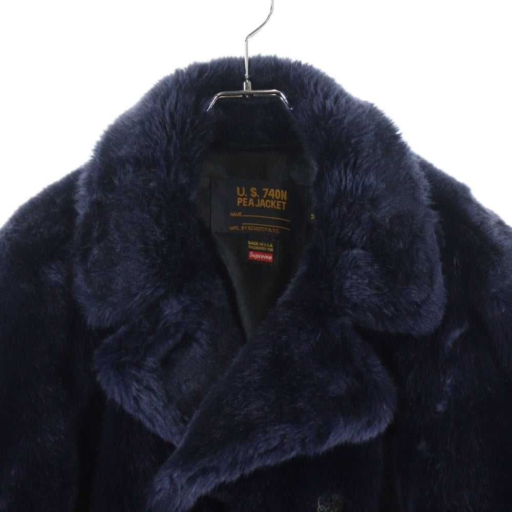 SUPREME(シュプリーム) 17AW ×SCHOTT Faux Fur Peacoat ショット ファー ピーコート ネイビー