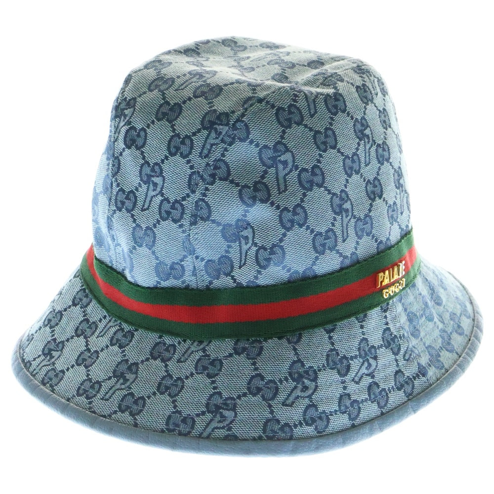 GUCCI(グッチ) ×palace パレス GGスプリーム 総柄 コットン バケットハット 帽子 ブルー 726133 4HAUZ