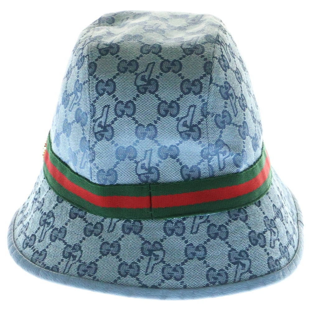 GUCCI(グッチ) ×palace パレス GGスプリーム 総柄 コットン バケットハット 帽子 ブルー 726133 4HAUZ